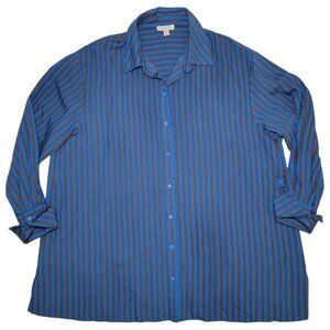 Topshop Oversized Button Down Striped Long Sleeve Blue Brown Womens 10 Coastal